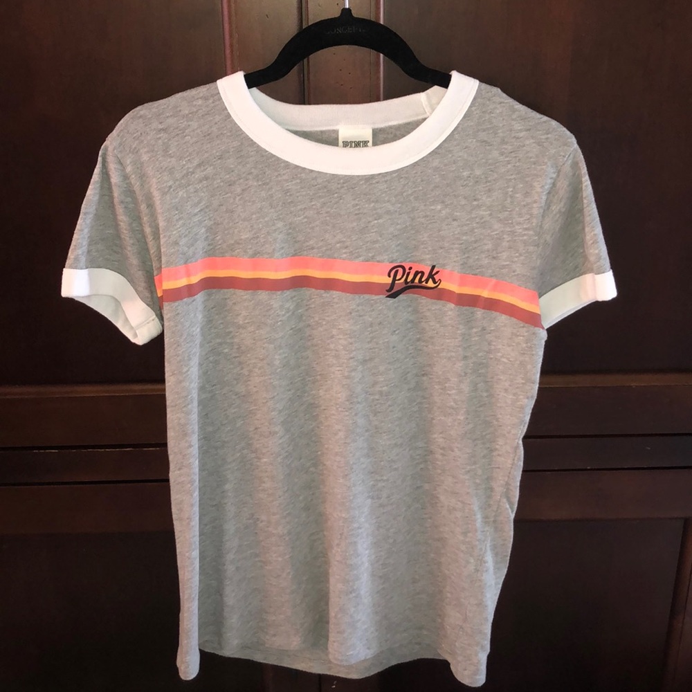 VS PINK Striped Logo Tee